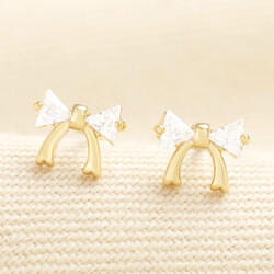Crystal Bow Stud Earrings in Gold