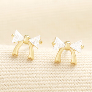 Crystal Bow Stud Earrings in Gold