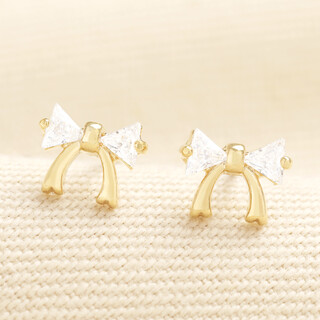 Crystal Bow Stud Earrings in Gold