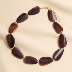 Brown Resin Stone Chunky Beaded Necklace in Gold