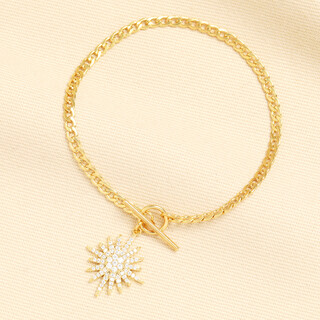 Small Toggle and Crystal Star Charm Bracelet in Gold