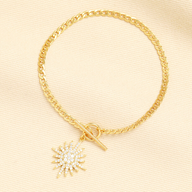 Small Toggle and Crystal Star Charm Bracelet in Gold