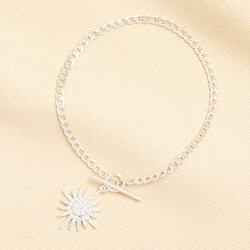 Small Toggle and Crystal Star Charm Bracelet in Silver