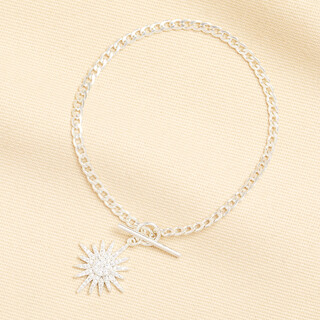 Small Toggle and Crystal Star Charm Bracelet in Silver