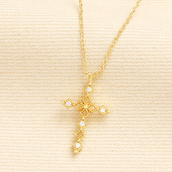Crystal Cross Pendant Necklace in Gold