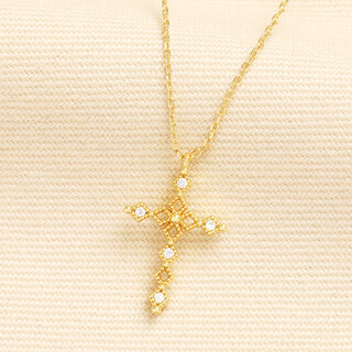 Sparkling Crystal Cross Pendant Necklace in Gold