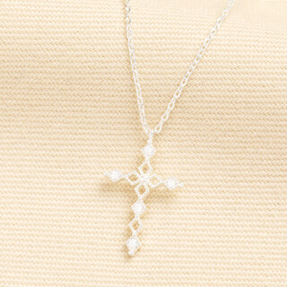 Crystal Cross Pendant Necklace in Silver