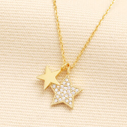 Crystal Double Star Charm Necklace in Gold