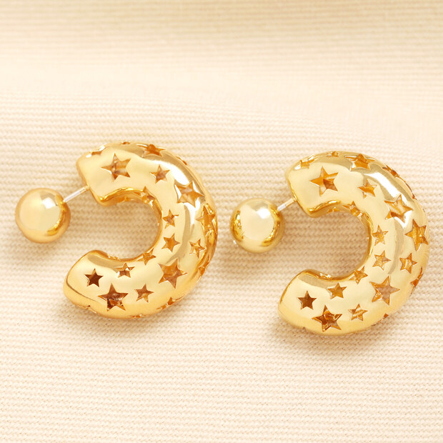 Cutout Stars Chunky Hoop Earrings in Gold