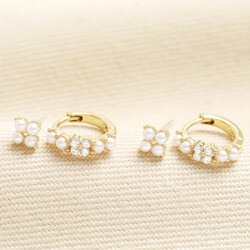 Set of 2 Pearl Stud and Huggie Hoop Earrings in Gold