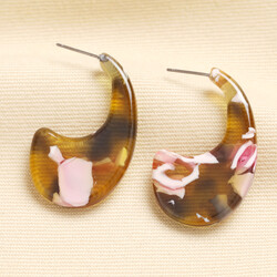 Pink Tortoiseshell Resin Organic Hoop Earrings