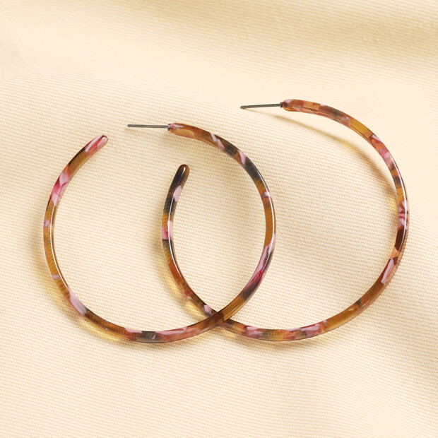 Large Pink Tortoiseshell Resin Hoop Earrings