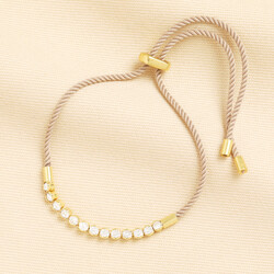 Beige Crystal Rope Bracelet in Gold