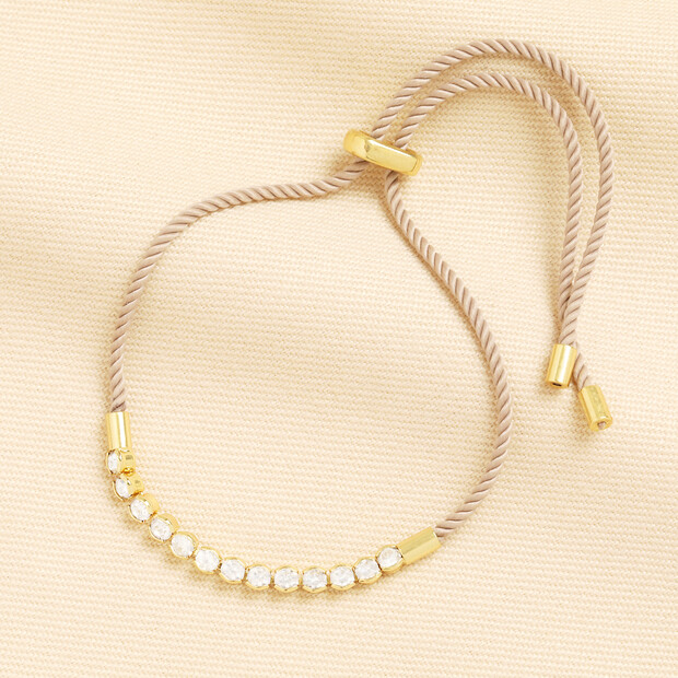 Beige Crystal Rope Bracelet in Gold