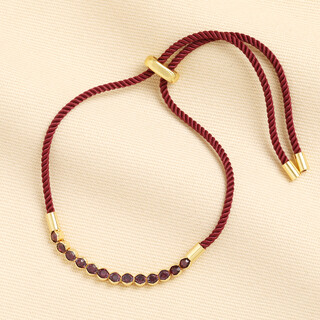Burgundy Crystal Rope Bracelet in Gold