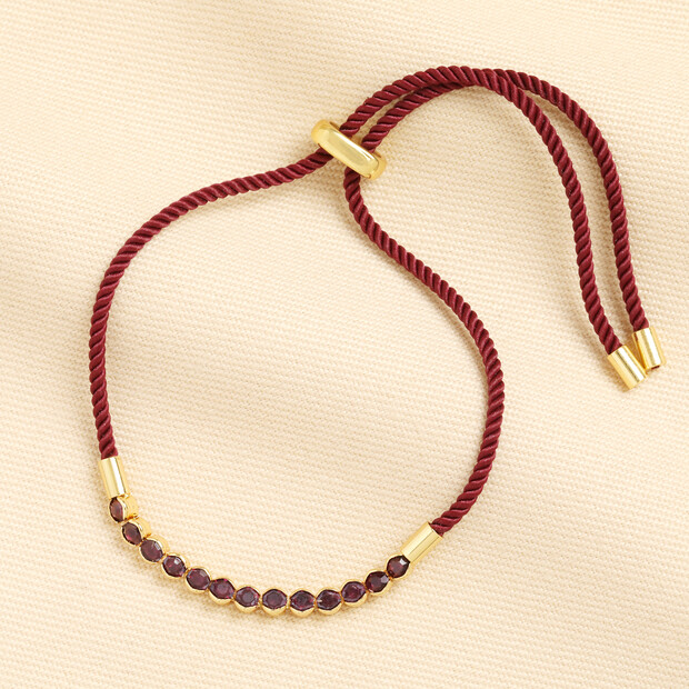 Burgundy Crystal Rope Bracelet in Gold