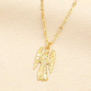 Vintage Style Angel Pendant Necklace in Gold