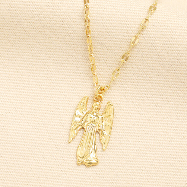 Vintage Style Angel Pendant Necklace in Gold