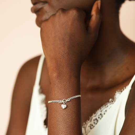 toggle clasp bracelet in silver on model