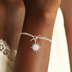 Small Toggle and Crystal Star Charm Bracelet in Silver