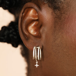 Crystal Illusion Star Drop Hoop Earrings in Silver