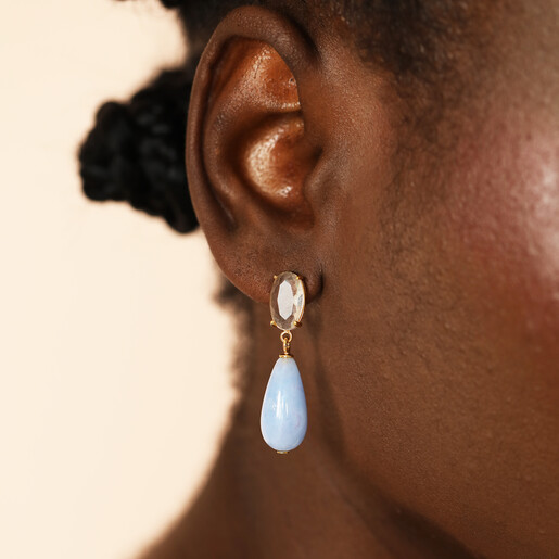 model shot of drop earrings in gold
