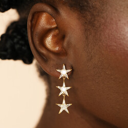 Triple Crystal Star Drop Earrings in Gold