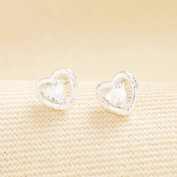 Crystal Heart Outline Stud Earrings in Silver