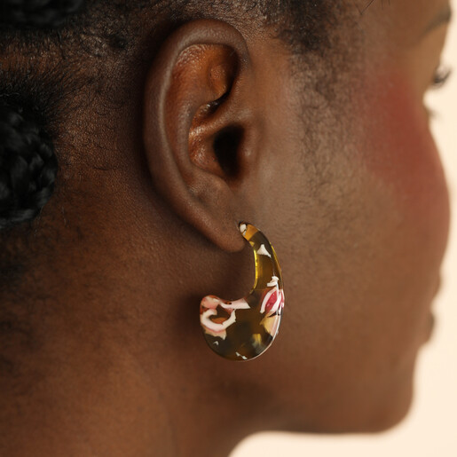 model shot of earthy-pink hoop earrings