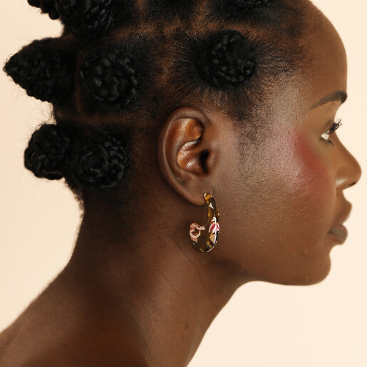 model shot of organic resin hoop earrings
