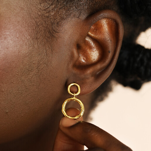 hammered drop earrings in gold