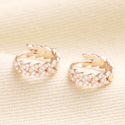 Crystal Leaf Huggie Hoop Earrings in Rose Gold