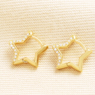 Crystal Star Huggie Hoop Earring in Gold