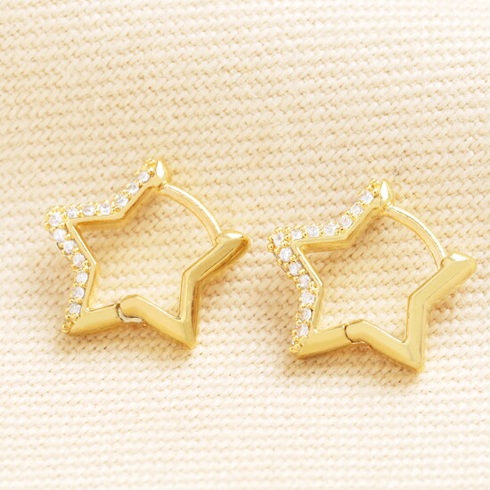 Crystal Star Huggie Hoop Earring in Gold