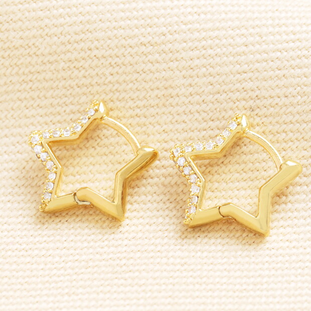 Crystal Star Huggie Hoop Earring in Gold