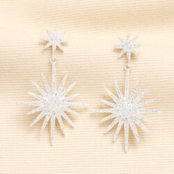 Large Crystal Double Star Drop Earrings in Silver