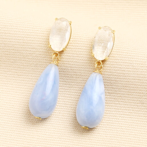 ice-blue crystal drop earrings in gold