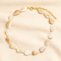 Cream Resin Stone Chunky Beaded Necklace in Gold