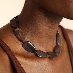 Brown Resin Stone Chunky Beaded Necklace in Gold