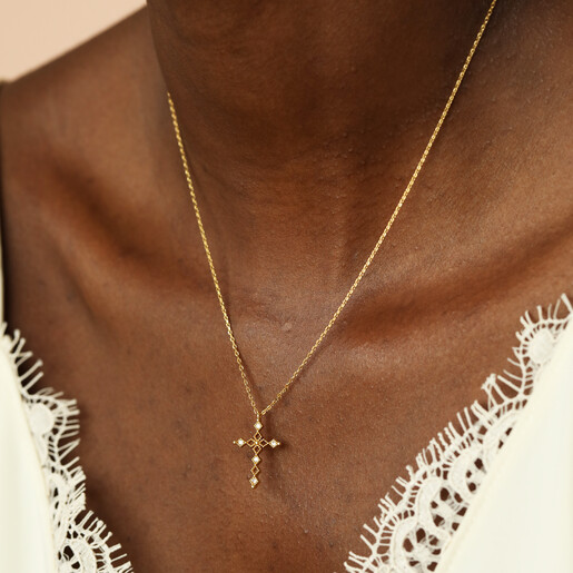 model shot of cross pendant necklace