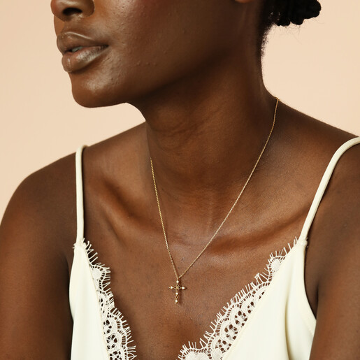 crystal cross pendant necklace on model