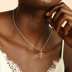 Crystal Cross Pendant Necklace in Silver