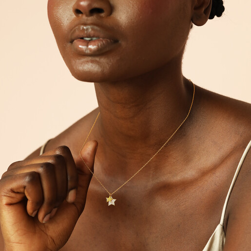 model shot of gold charm necklace