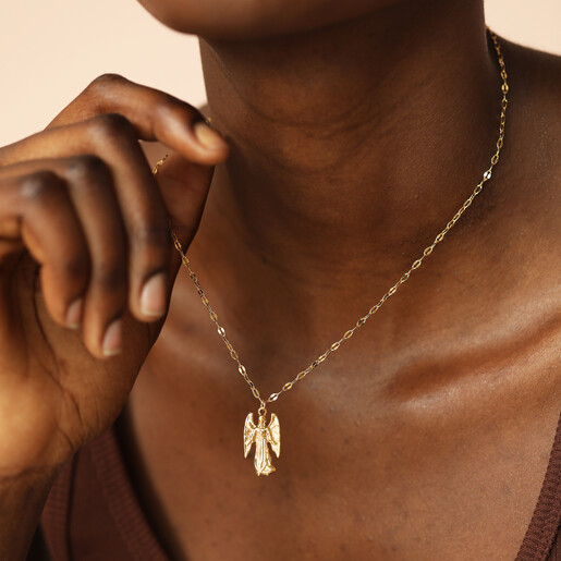 biblical angel necklace on model