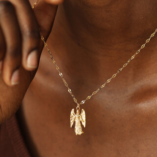 Vintage Style Angel Pendant Necklace in Gold