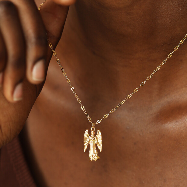 Vintage Style Angel Pendant Necklace in Gold