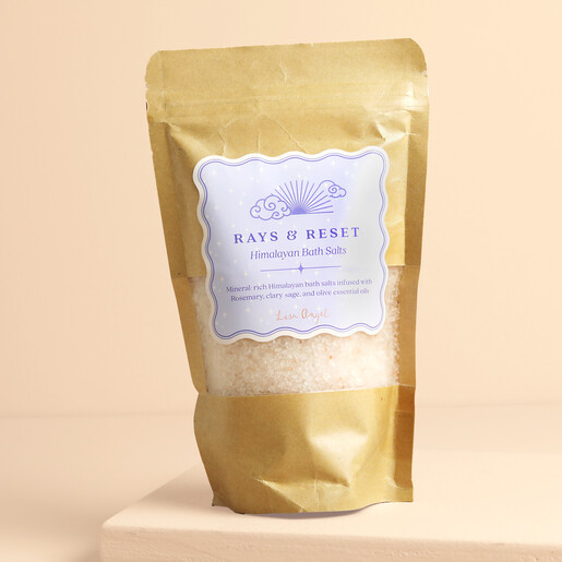 Ray and Reset Himalayan bath salts in a brown paper pouch