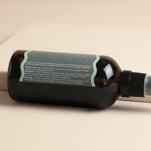 Back of Drift and Dream Room and Pillow Spray bottle showing ingredients and instructions.