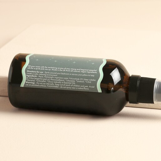 Back of Drift and Dream Room and Pillow Spray bottle showing ingredients and instructions.