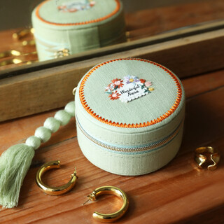 Embroidered Green Wonderful Nana Round Jewellery Case
